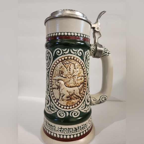 1978 Avon Lidded Ceramic Beer Stein Point English Setter Strike Rainbow Trout - Picture 3 of 7